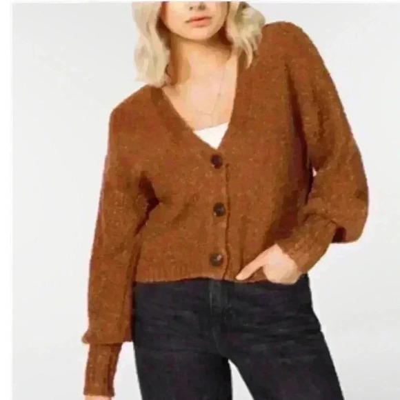 Hooked up NWT Juniors' Textured Button-Front Cardigan Brown Size Large - Picture 2 of 5
